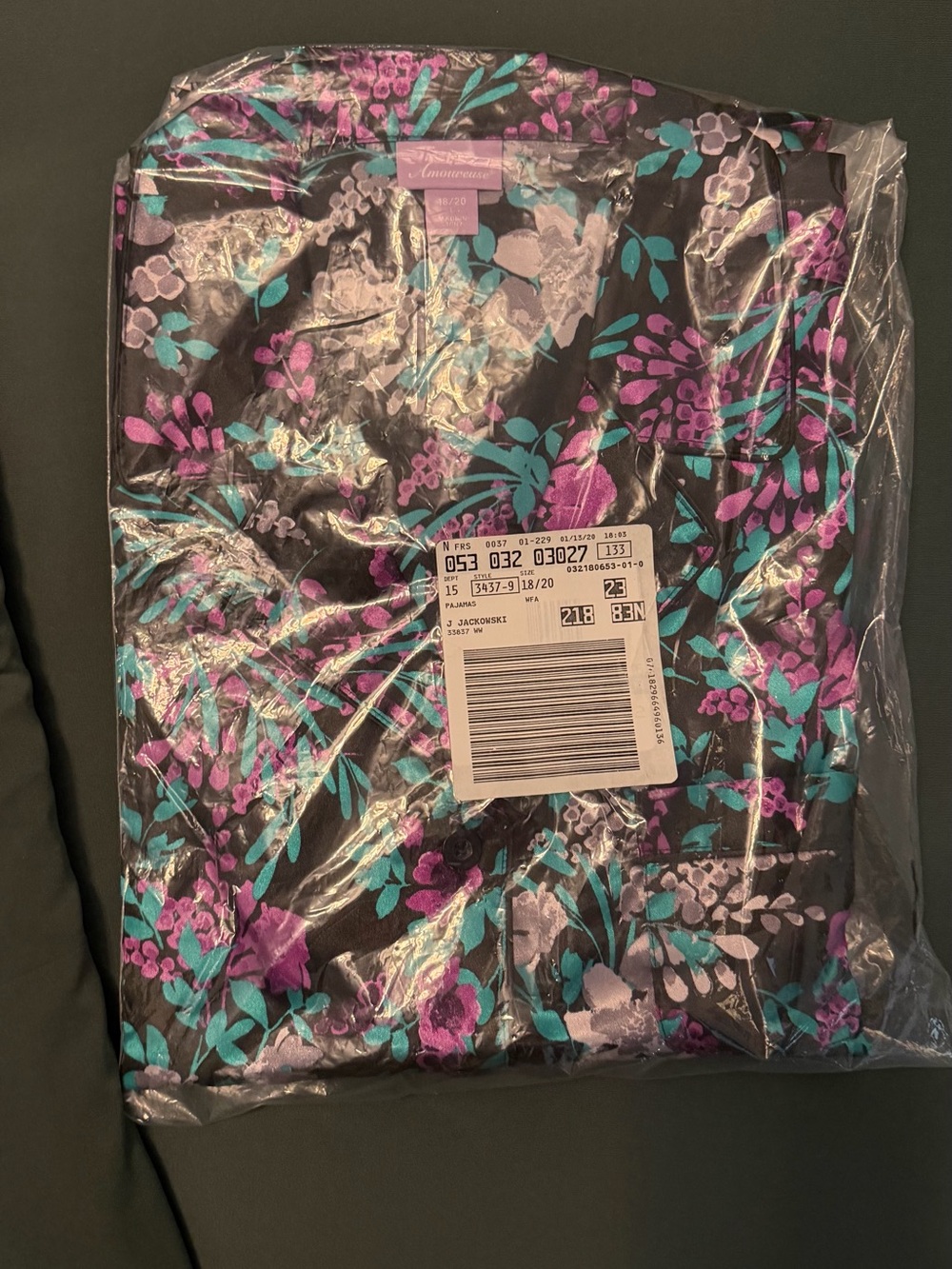 Women’s Floral Print Jeans - Black with Purple & Teal Accents